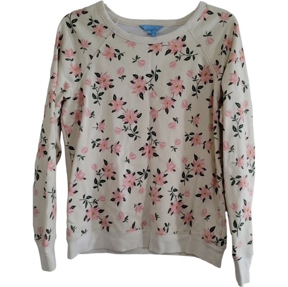 Draper James Natalie Sweatshirt in Cream Magnolia Print Small - Picture 3 of 6